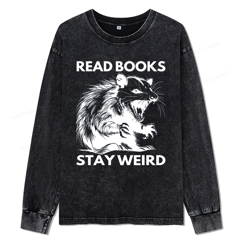 pagewings Read Books Stay Weird Unisex Washed Long Sleeve T-shirt
