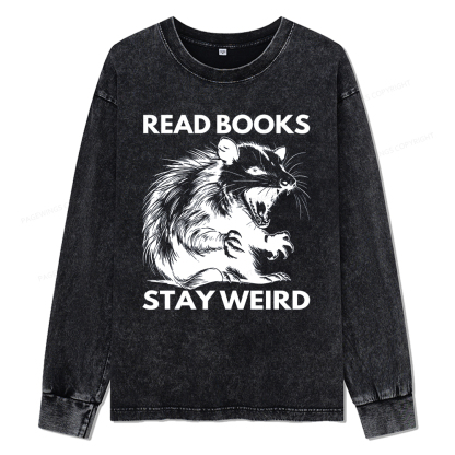 pagewings Read Books Stay Weird Unisex Washed Long Sleeve T-shirt