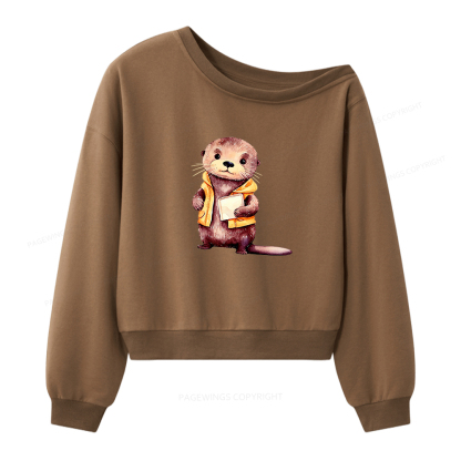 Pagewings Otter Post Women Off Shoulder Sweatshirt