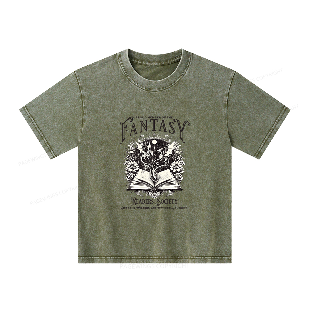 Pagewings Fantasy Readers Society Unisex Kids Washed T-shirt