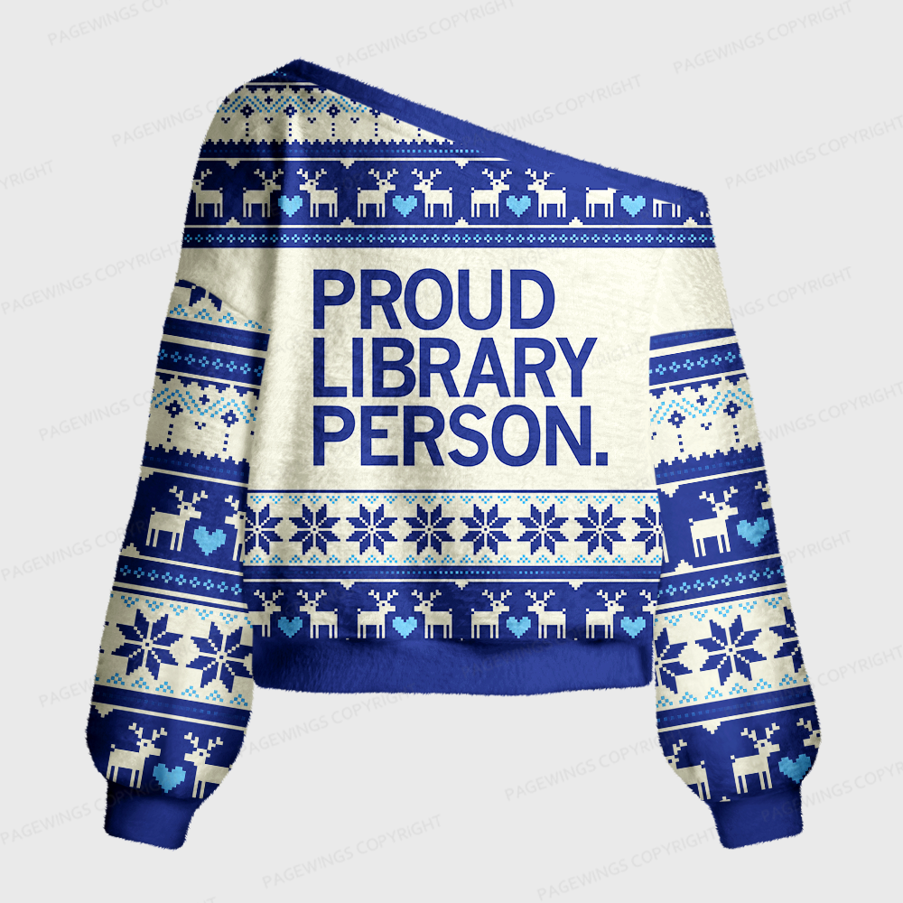 Pagewings Proud Library Person Off Shoulder Ugly Knit Sweater