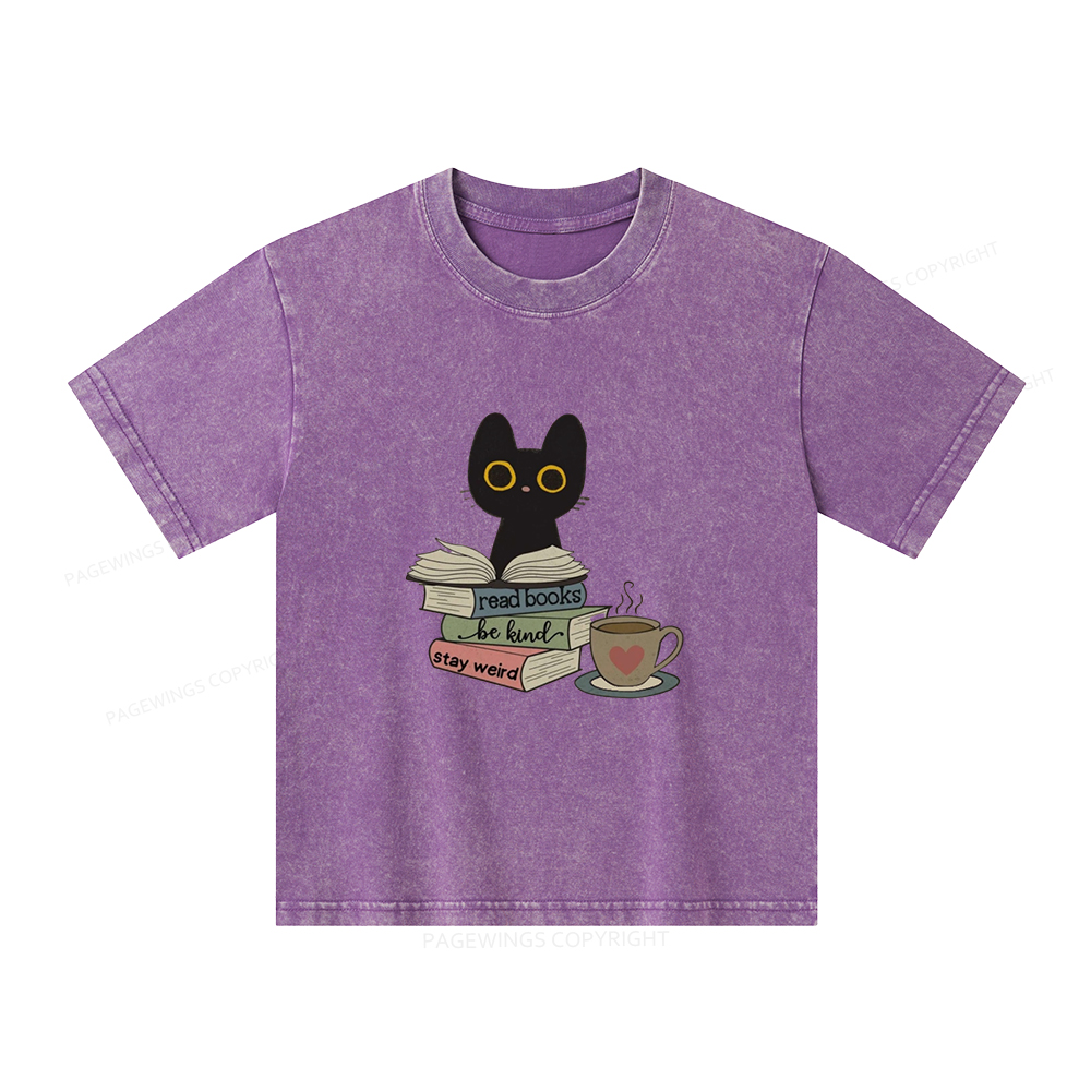 Pagewings Read Books Be Kind Stay Weird Unisex Kids Washed T-shirt