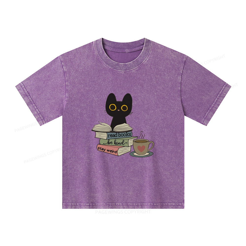 Pagewings Read Books Be Kind Stay Weird Unisex Kids Washed T-shirt
