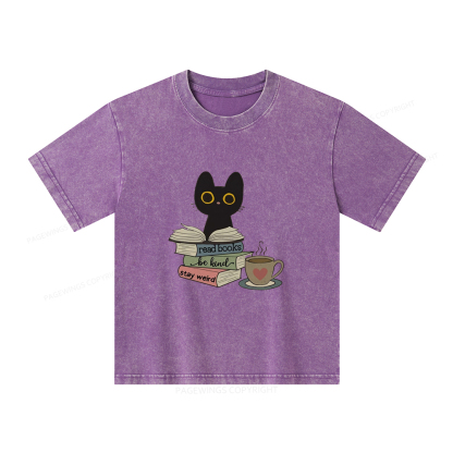 Pagewings Read Books Be Kind Stay Weird Unisex Kids Washed T-shirt
