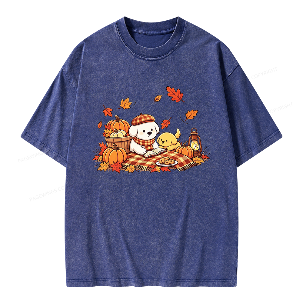 Pagewings Fall Dog Unisex Washed T-shirt