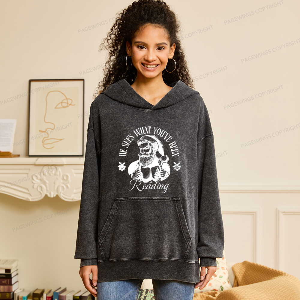 Pagewings He Sees What You've Been Reading Unisex Washed Hoodie