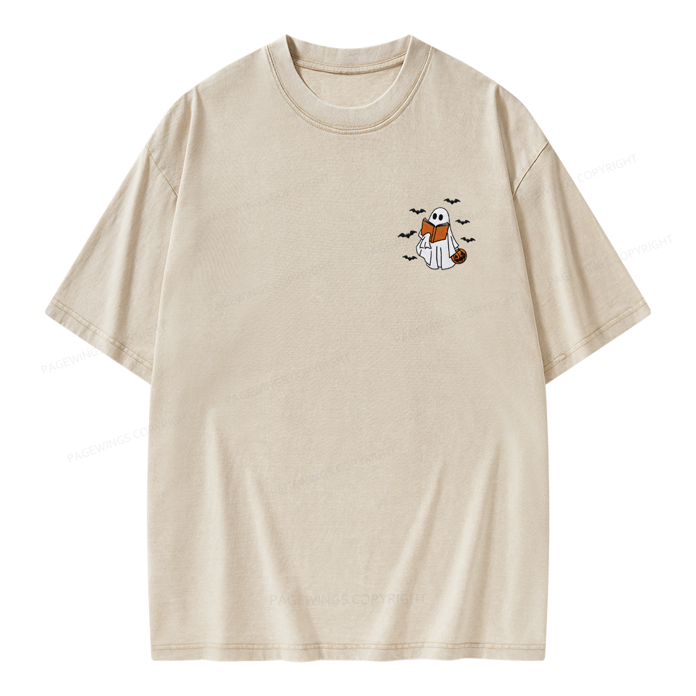 Pagewings Embroidered Book Lover Halloween Unisex Washed T-shirt