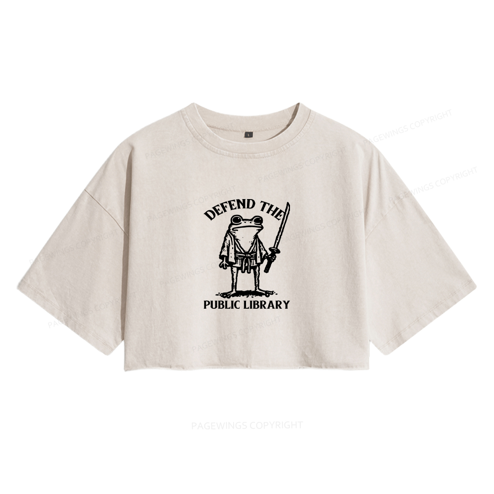 Pagewings Defend Your Public Library Women's Washed Cropped T-shirt