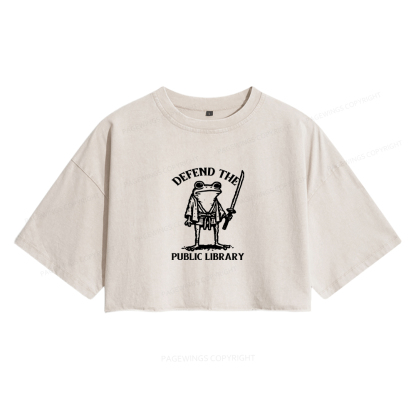 Pagewings Defend Your Public Library Women's Washed Cropped T-shirt