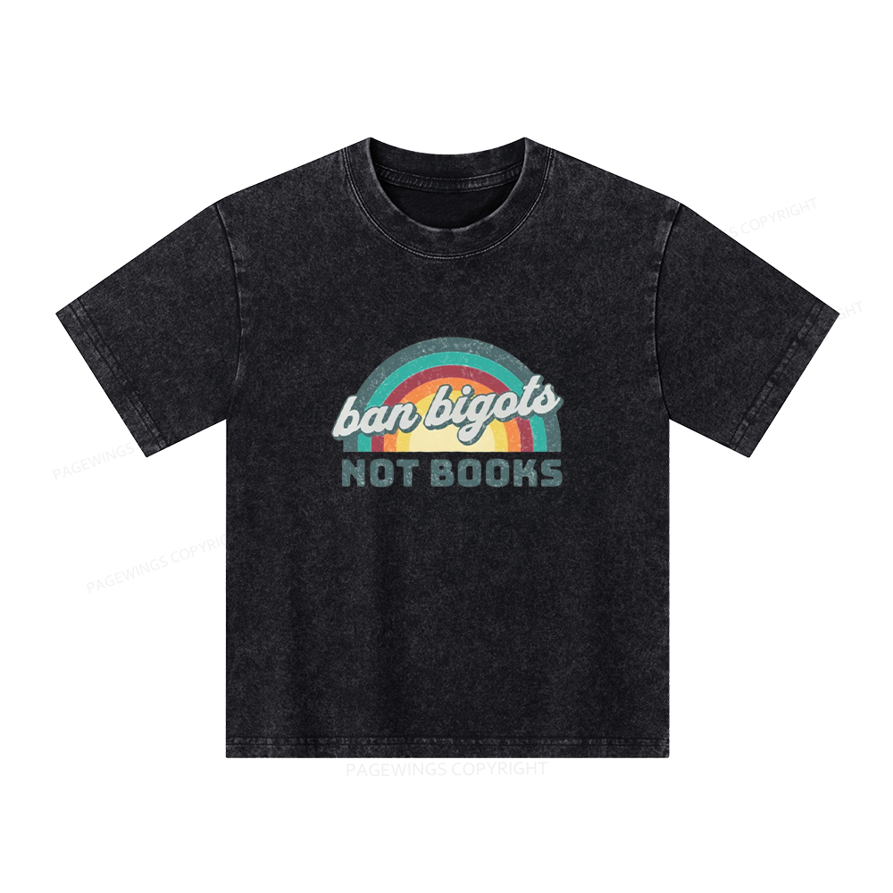 Pagewings Ban Bigots Not Books Unisex Kids Washed T-shirt