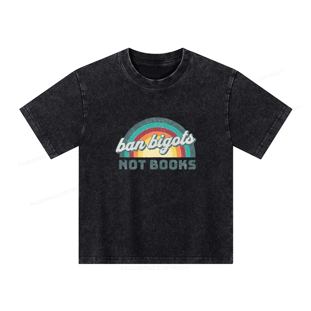 Pagewings Ban Bigots Not Books Unisex Kids Washed T-shirt