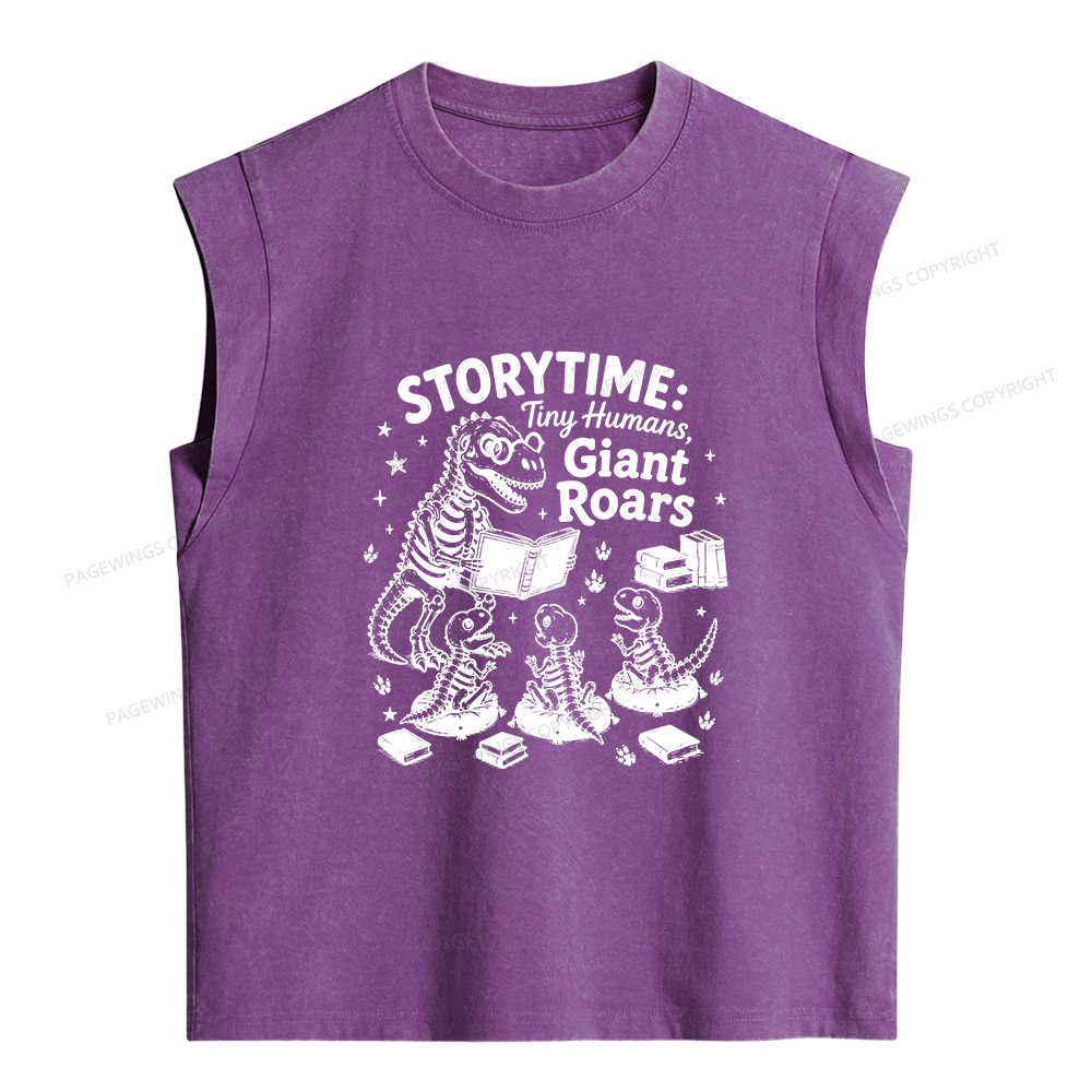 Pagewing School Librarian Dinosaur Women's Washed Tank Top