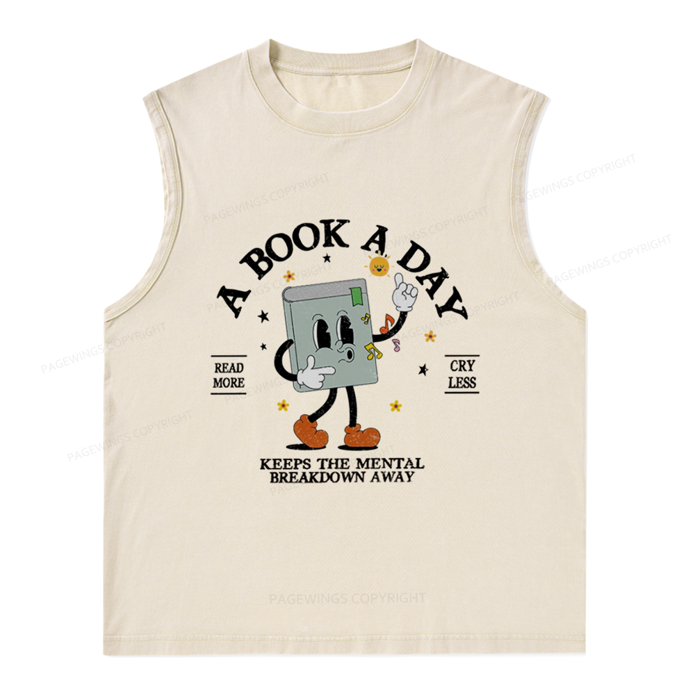 Pagewings A Book A Day Keep The Mental Breakdown Away Unisex Washed Tank Top