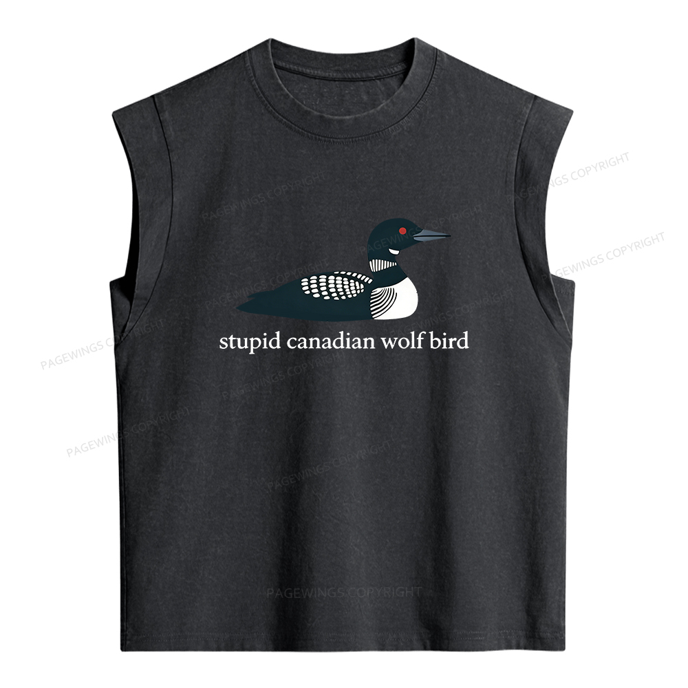 Pagewings Stupid Canadian Wolf Bird Women's Washed Tank Top