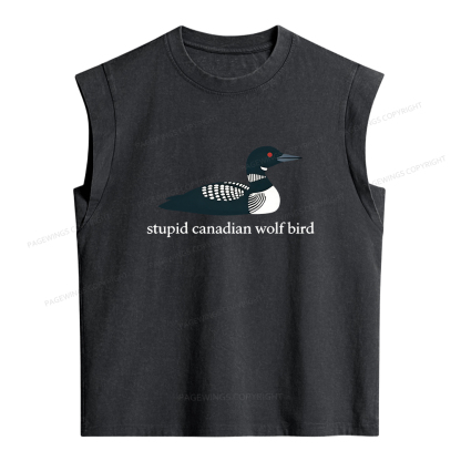 Pagewings Stupid Canadian Wolf Bird Women's Washed Tank Top
