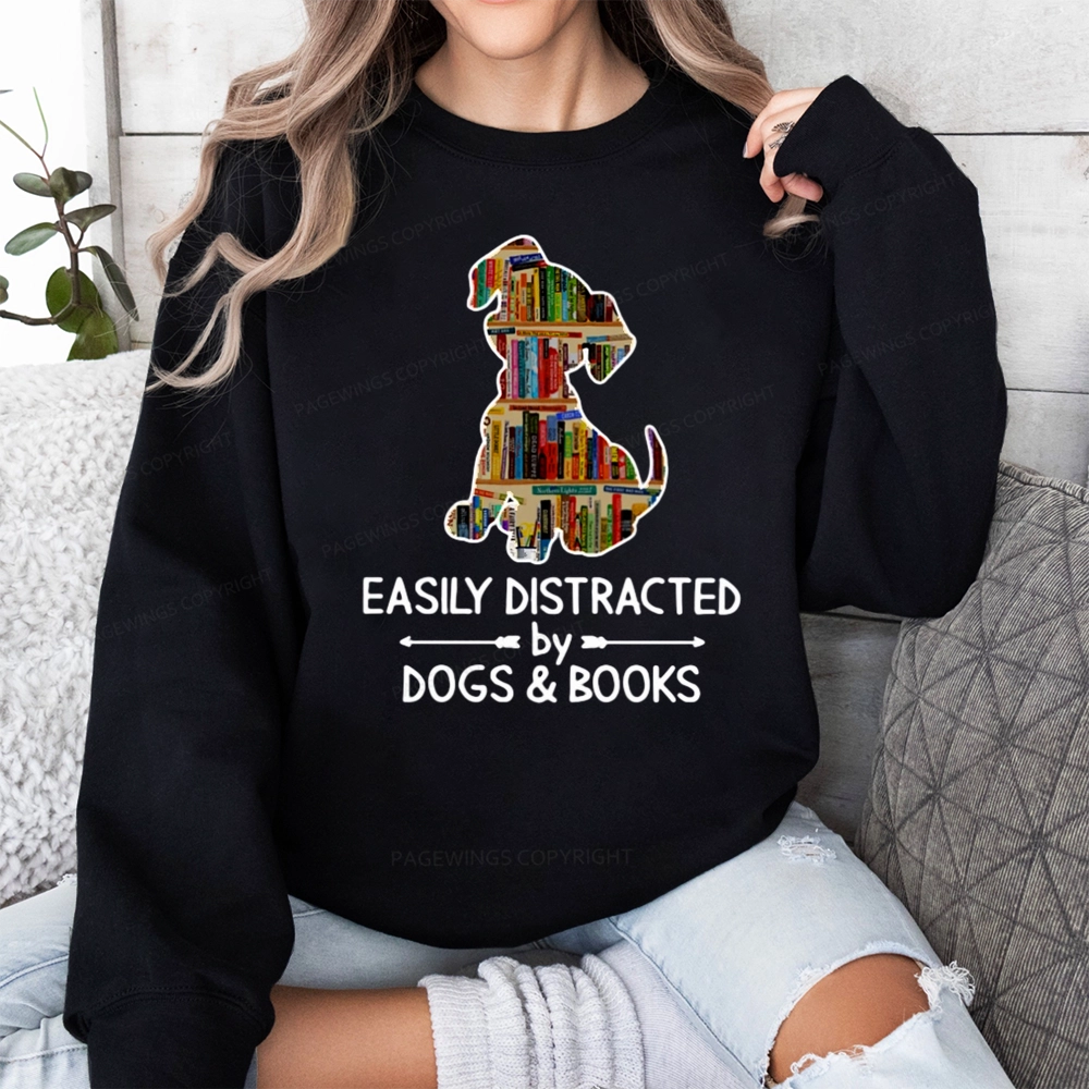 Pagewings Easily Distracted By Dogs And Books Unisex Classic Sweatshirt