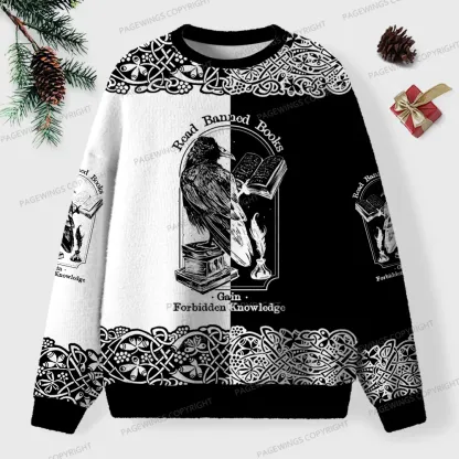 Pagewings Read Banned Books Gain Forbidden Knowledge Unisex Ugly Knit Sweatshirt