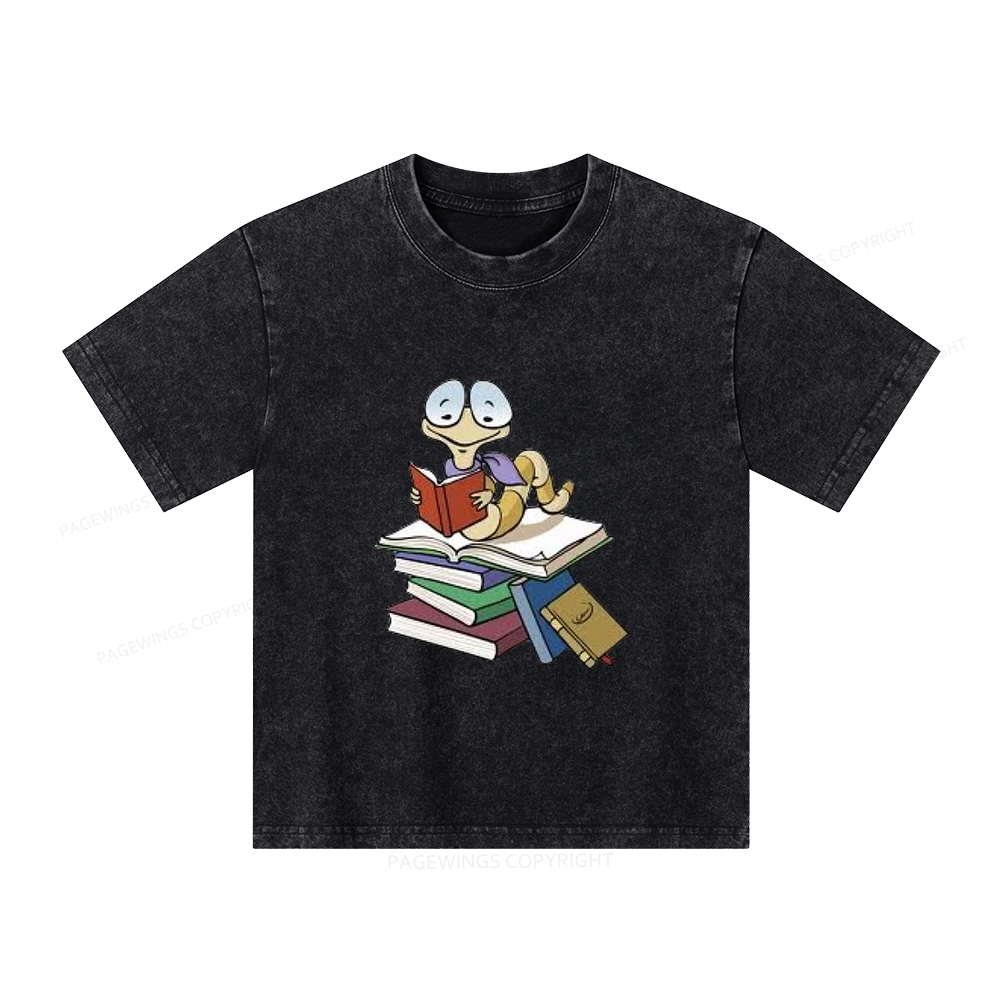 Pagewings Reading Snail and Book Unisex Kids Washed T-shirt