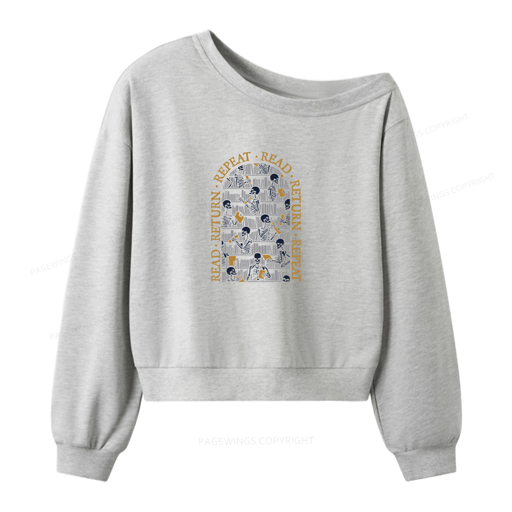 Pagewings Librarian Halloween Read Return Repeat Women Off Shoulder Sweatshirt