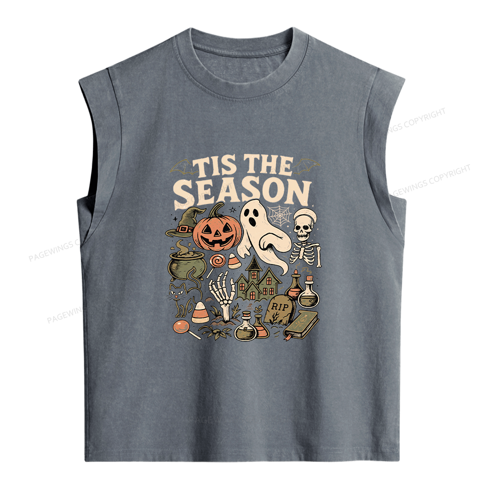 Pagewings Tis The Season Skeleton Pumpkin Women's Washed Tank Top