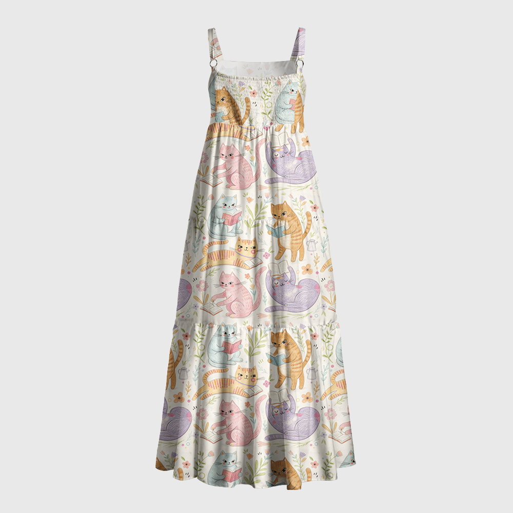 Pagewings Cozy Floral Cat Reader Maxi Dress