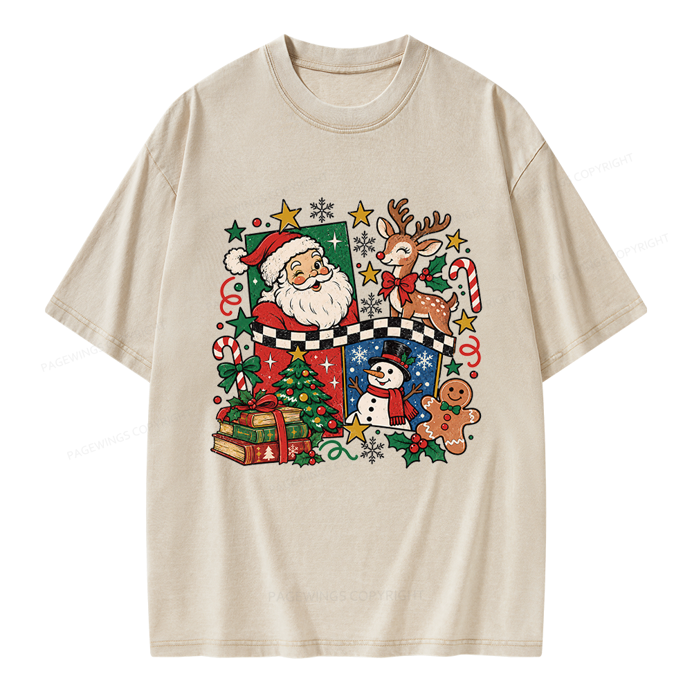 Pagewings Santa and Friends Unisex Washed T-shirt