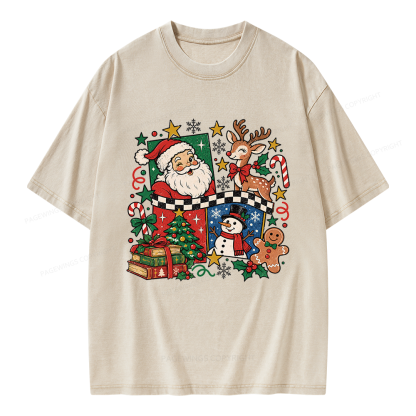 Pagewings Santa and Friends Unisex Washed T-shirt