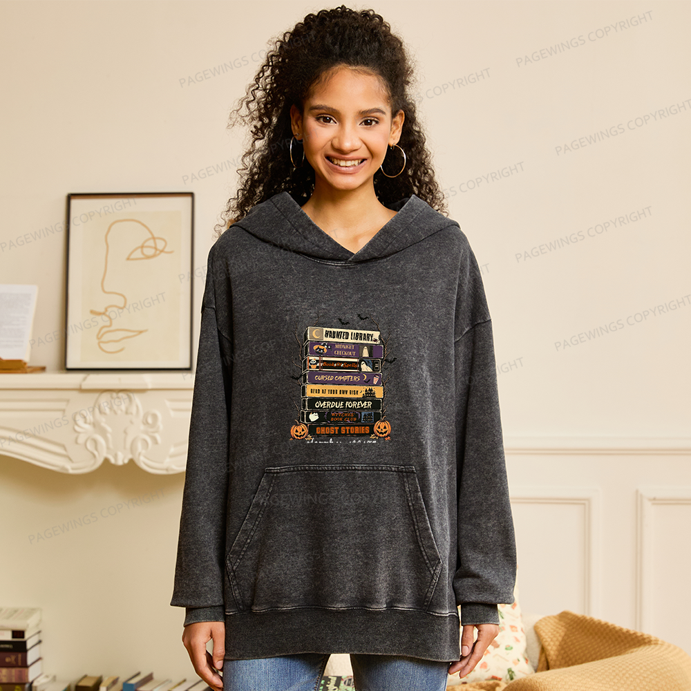 Pagewings Vintage Halloween Unisex Washed Hoodie