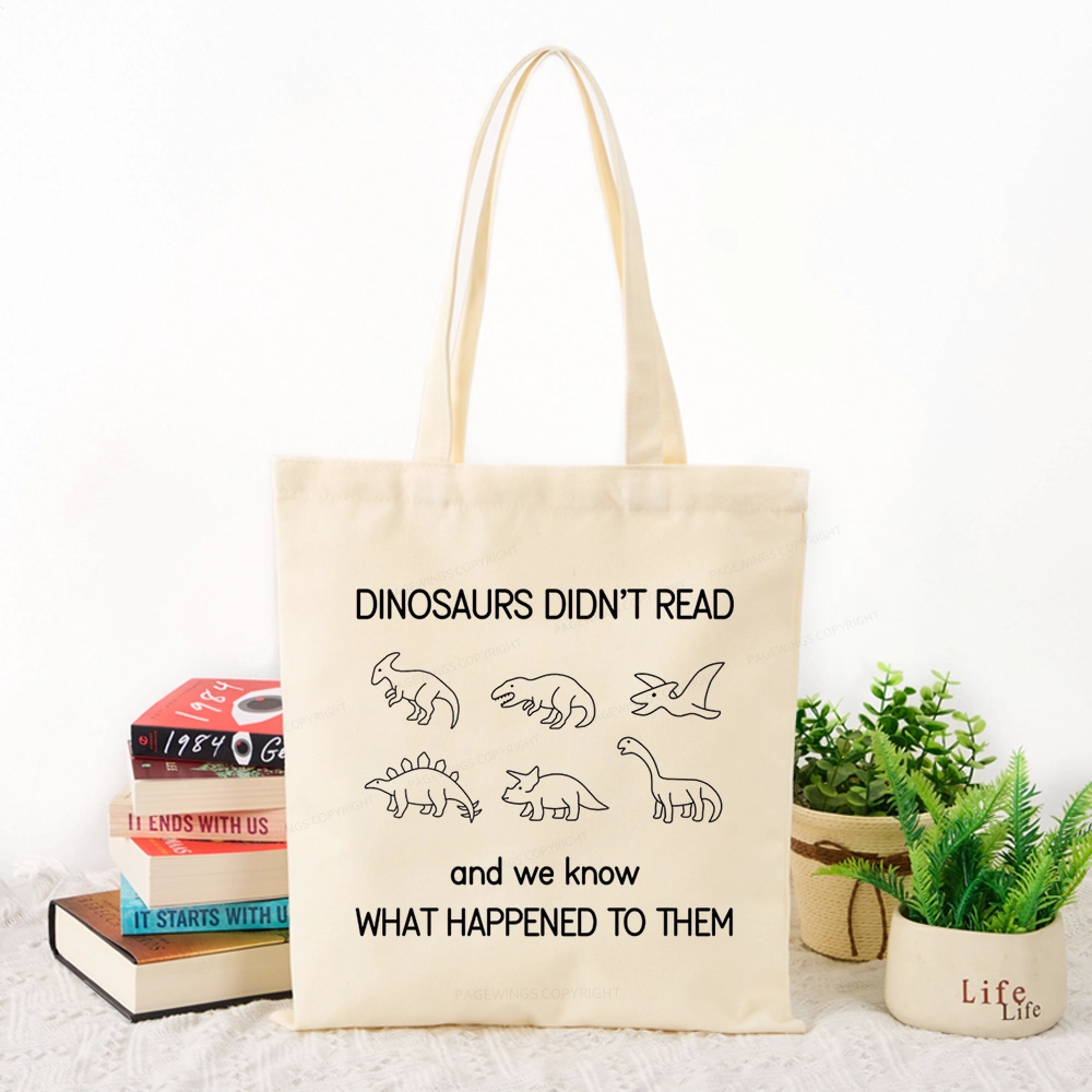 Pagewings Dinosaur Didn't Read Book Tote Bag