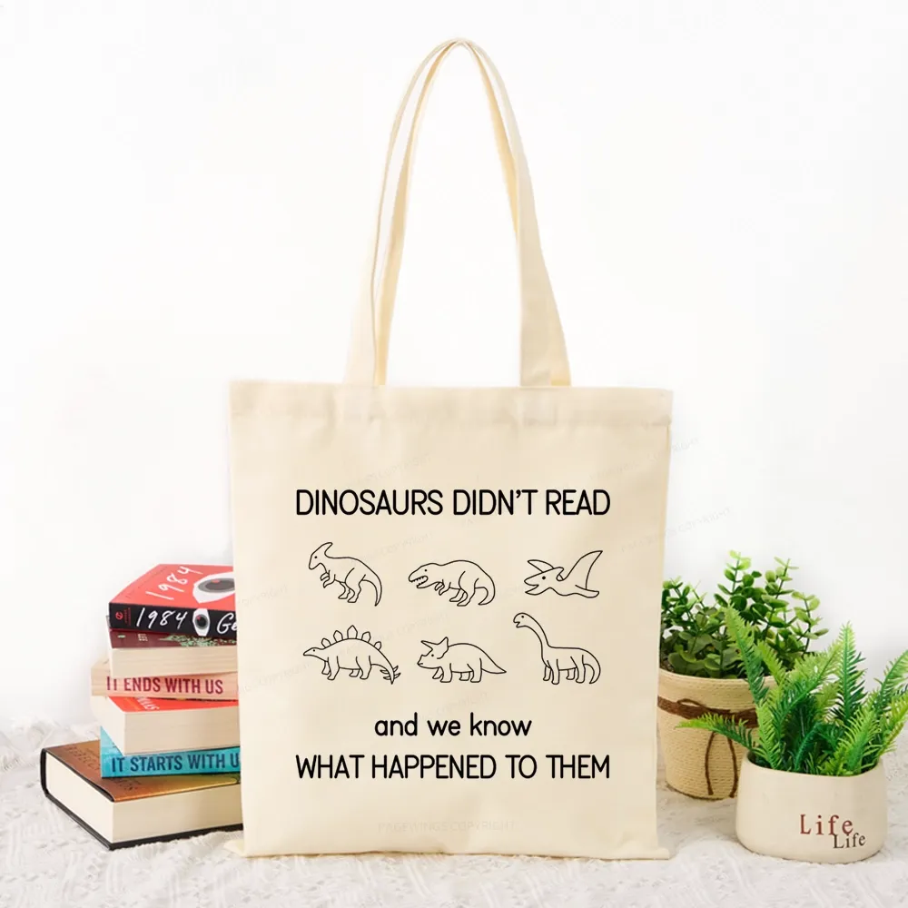 Pagewings Dinosaur Didn't Read Book Tote Bag