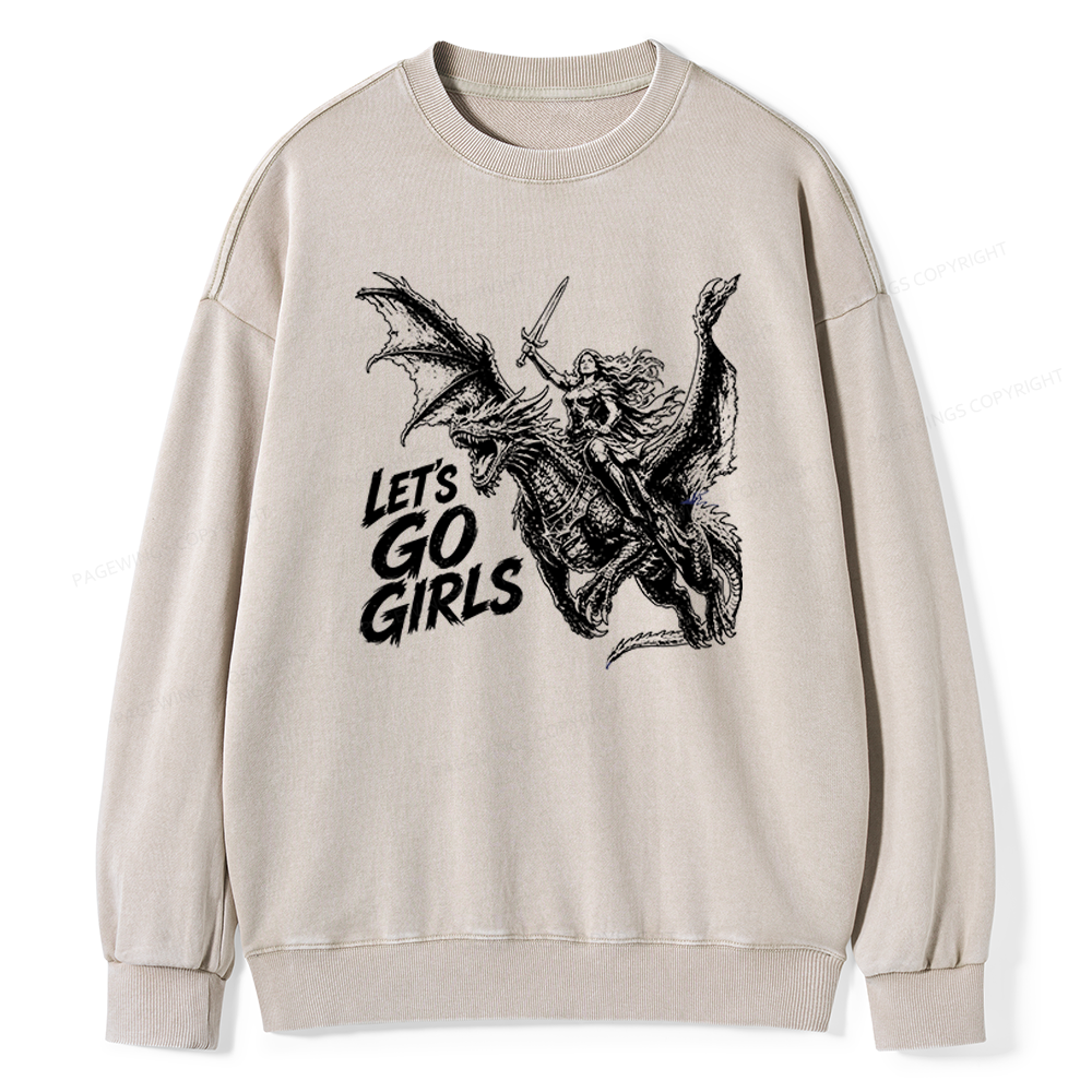 Pagewings Woman Dragon Rider Unisex Washed Sweatshirt