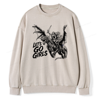 Pagewings Woman Dragon Rider Unisex Washed Sweatshirt