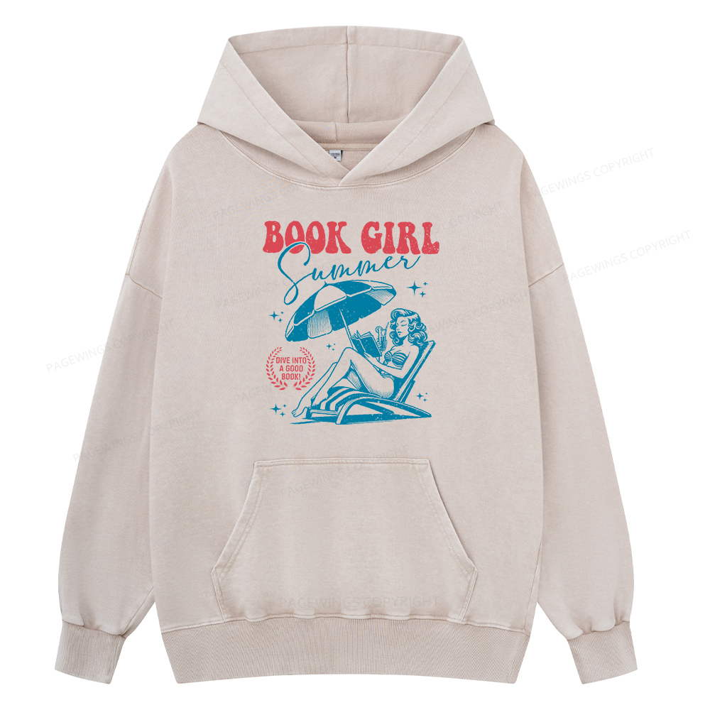 Pagewings Book Girl Summer Unisex Washed Hoodie