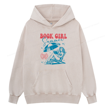 Pagewings Book Girl Summer Unisex Washed Hoodie
