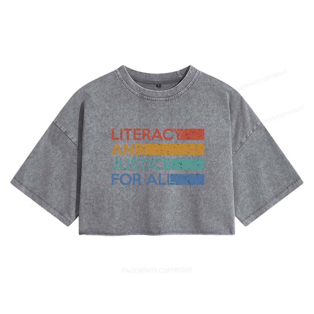 Pagewings Literacy and Justice For All  Women's Washed Cropped T-shirt