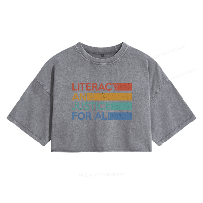 Pagewings Literacy and Justice For All  Women's Washed Cropped T-shirt