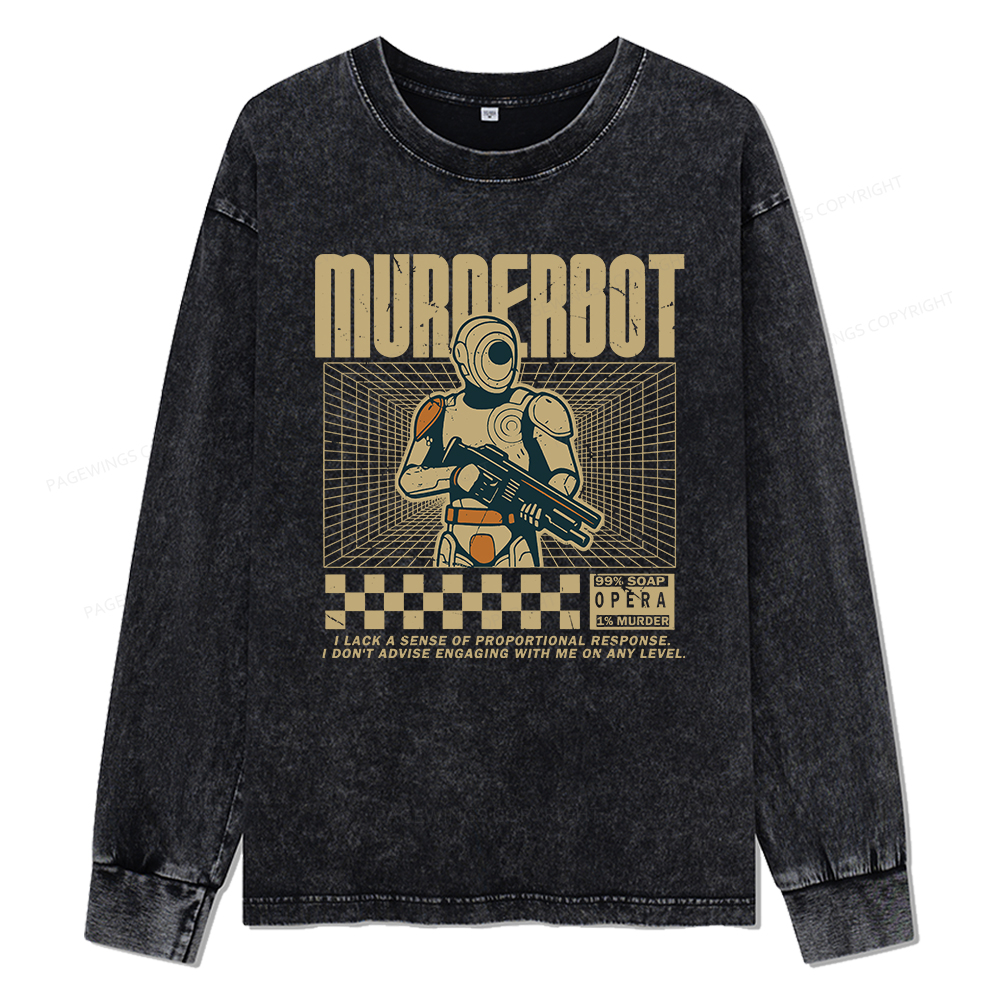 Pagewings Sci-Fiction Robot Hobby Unisex Washed Long Sleeve T-shirt