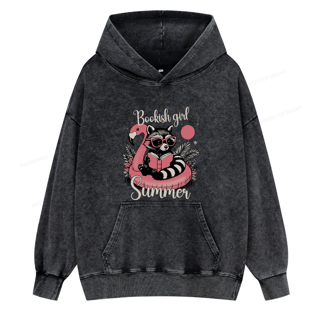 Pagewings Feral Bookish Girl Summer Unisex Washed Hoodie