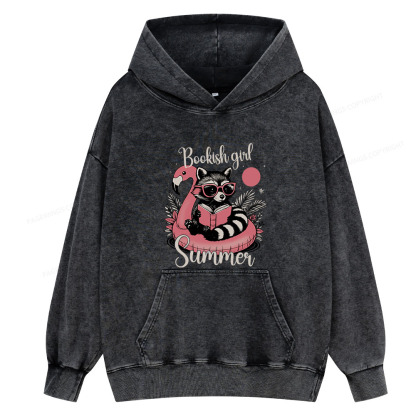 Pagewings Feral Bookish Girl Summer Unisex Washed Hoodie