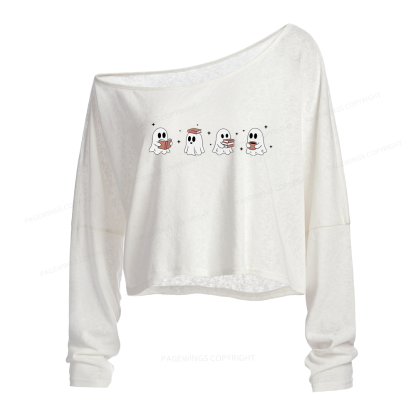 Pagewings Bookish Ghost Slouchy Long Sleeve Off Shoulder T-shirt
