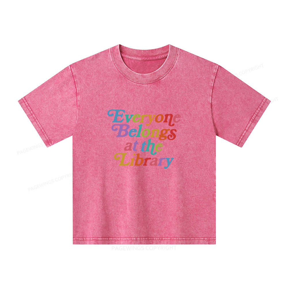 Pagewings Everyone belongs at the library Unisex Kids Washed T-shirt