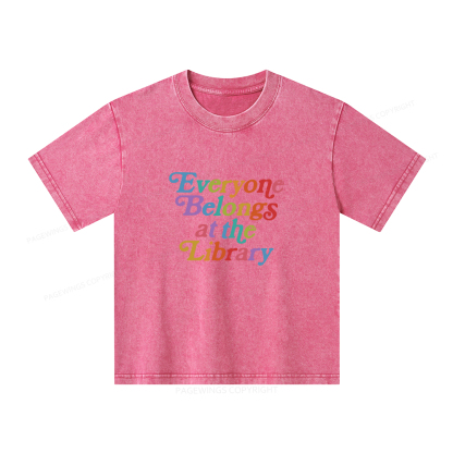 Pagewings Everyone belongs at the library Unisex Kids Washed T-shirt