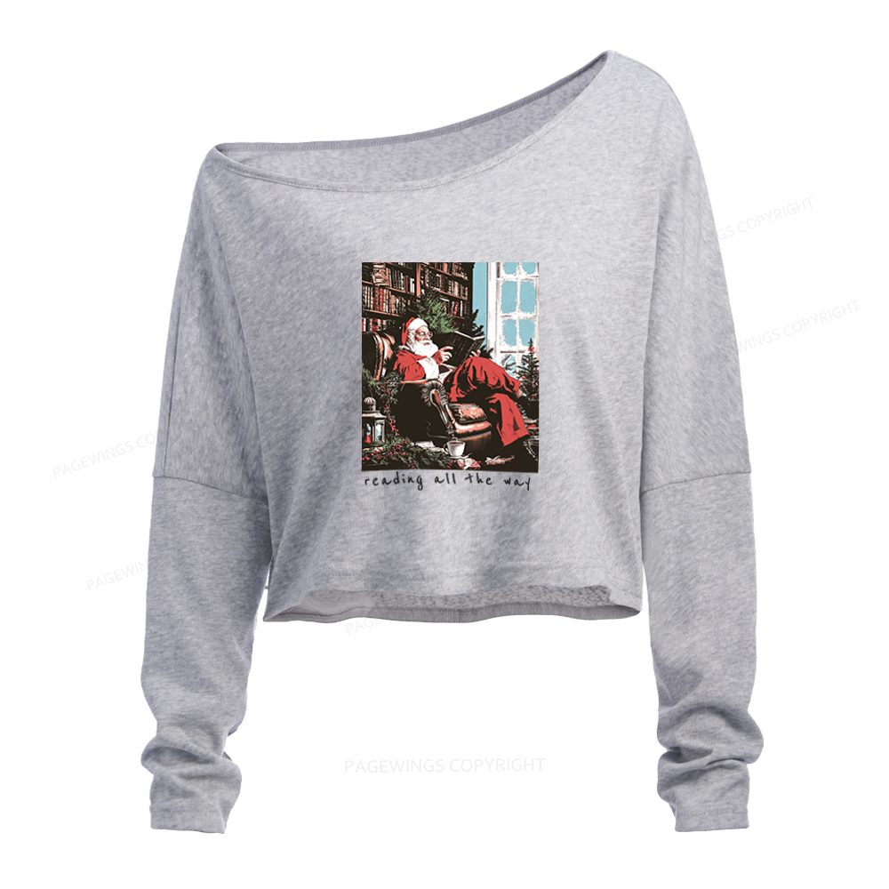 Pagewings Bookish Christmas Slouchy Long Sleeve Off Shoulder T-shirt