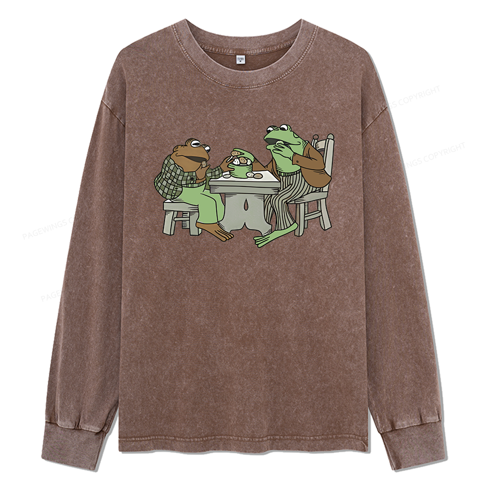 Pagewings Frog Eat Cookies Unisex Washed Long Sleeve T-shirt