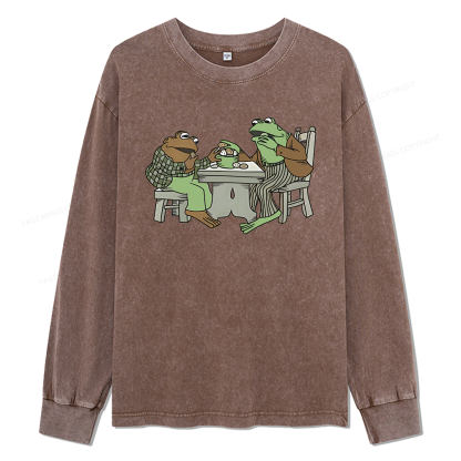 Pagewings Frog Eat Cookies Unisex Washed Long Sleeve T-shirt