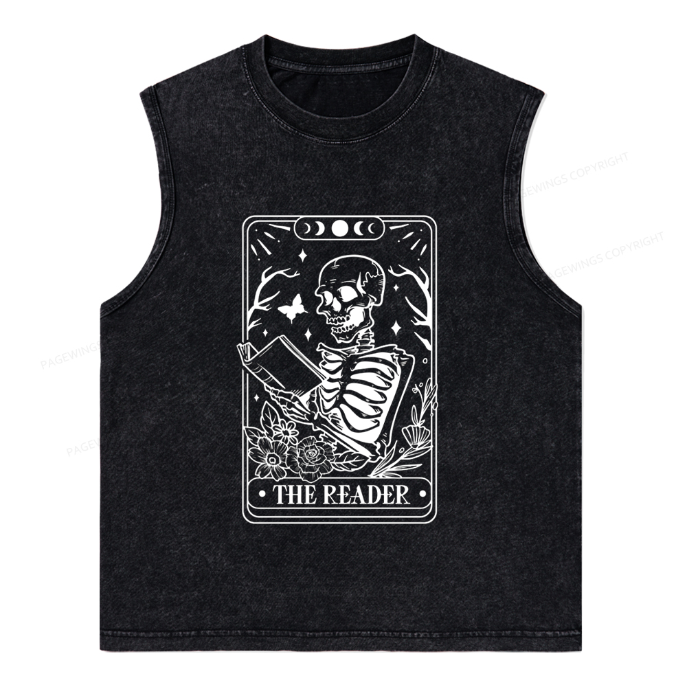 Pagewings Halloween The Reader Tarot Card Unisex Washed Tank Top