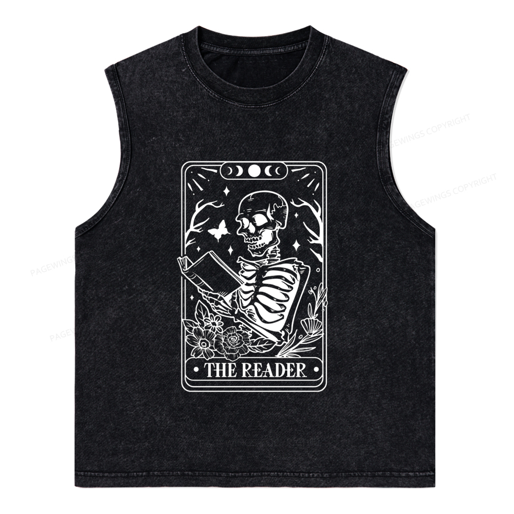 Pagewings Halloween The Reader Tarot Card Unisex Washed Tank Top