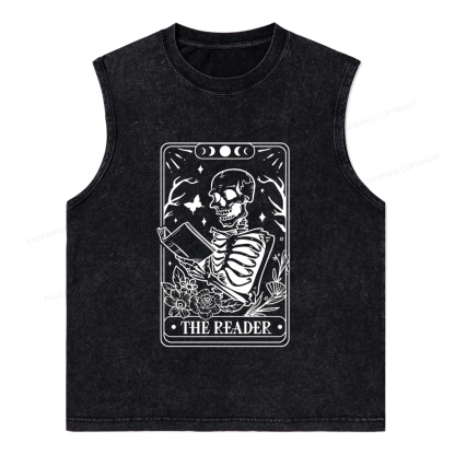 Pagewings Halloween The Reader Tarot Card Unisex Washed Tank Top
