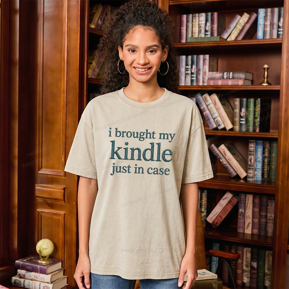 Pagewings Embroidered I Brought My Kindle Unisex Washed T-shirt