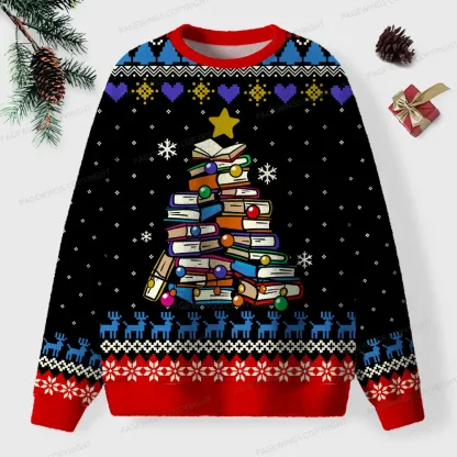 Pagewings Christmas Tree Book Unisex Ugly Knit Sweatshirt